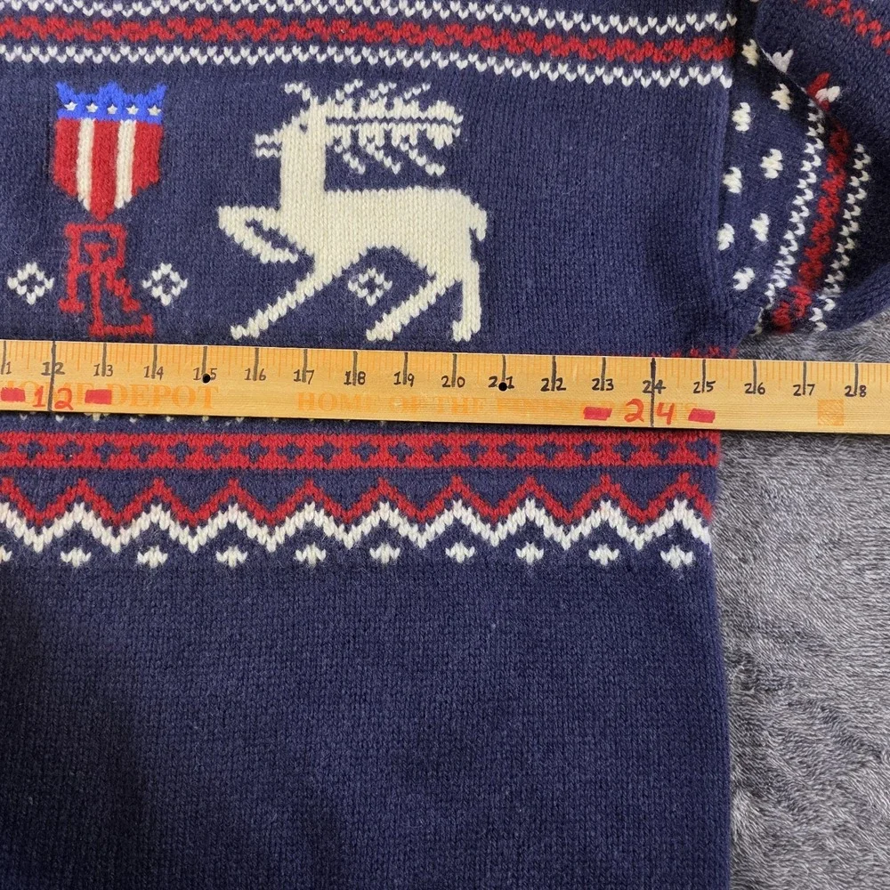 Polo Ralph Lauren Wool Reindeer Fair Isle Sweater Mens XXL Blue Patriotic Shield